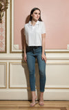 Lanston White Cutoff Crop Top Polo Shirt Model Image