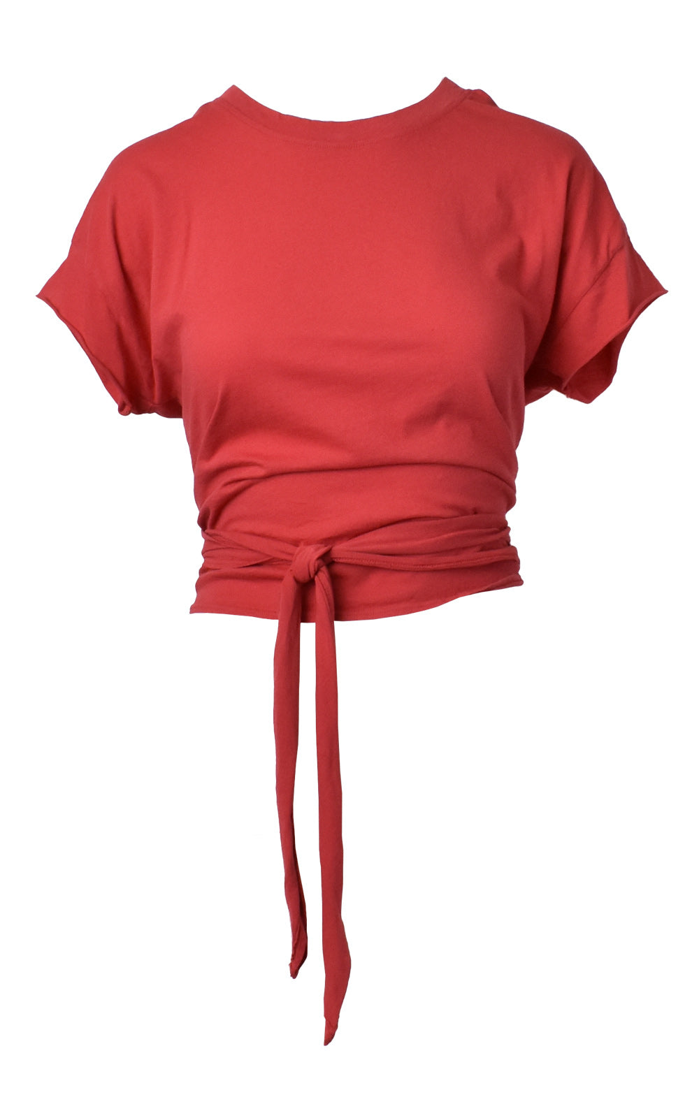 Red LA Made Babe Wrap Tie Crop Top Tee Front