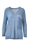 LA Made Oversized Pocket Castor V-Neck Long Sleeve Top Blue Moon