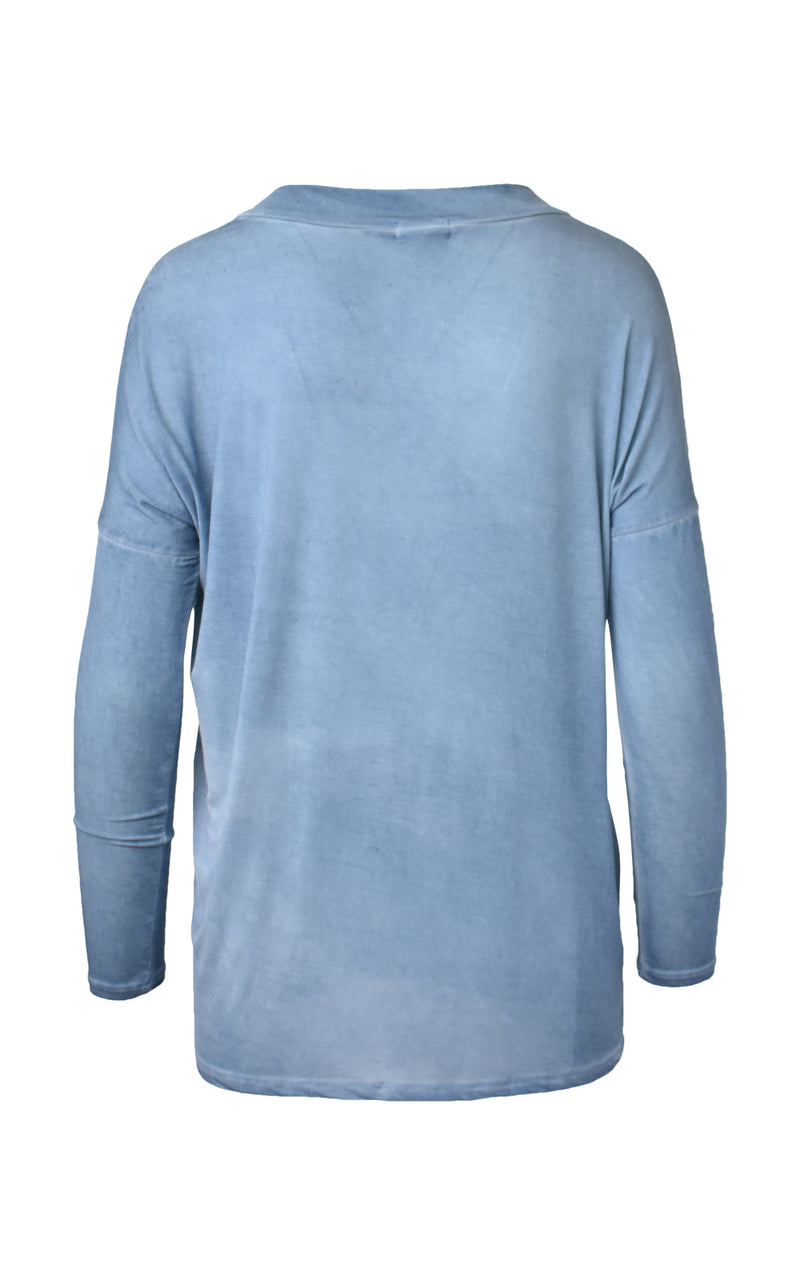 LA Made Oversized Pocket Castor V-Neck Long Sleeve Top Blue Moon