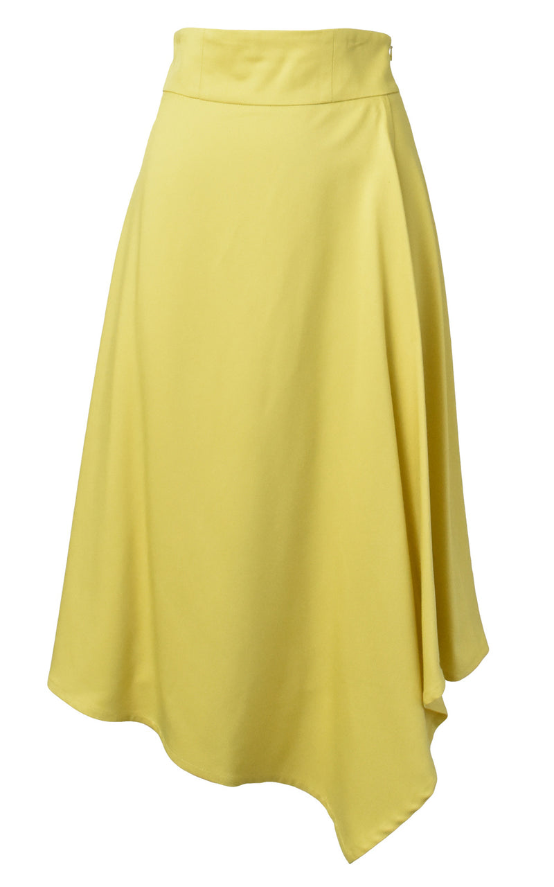 LIE Collection Asymmetrical Back Ribbon Tie Skirt Front Yellow