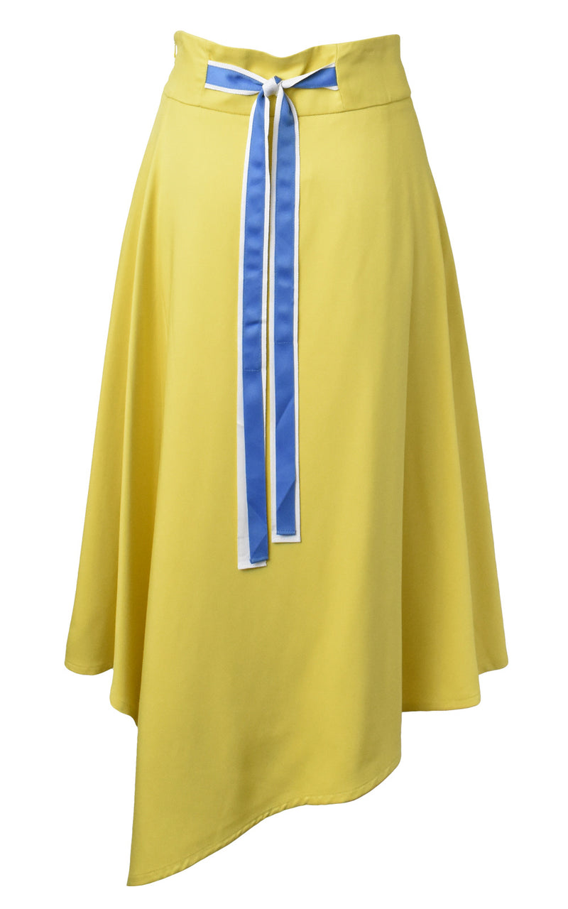 LIE Collection Asymmetrical Back Ribbon Tie Skirt Back Yellow