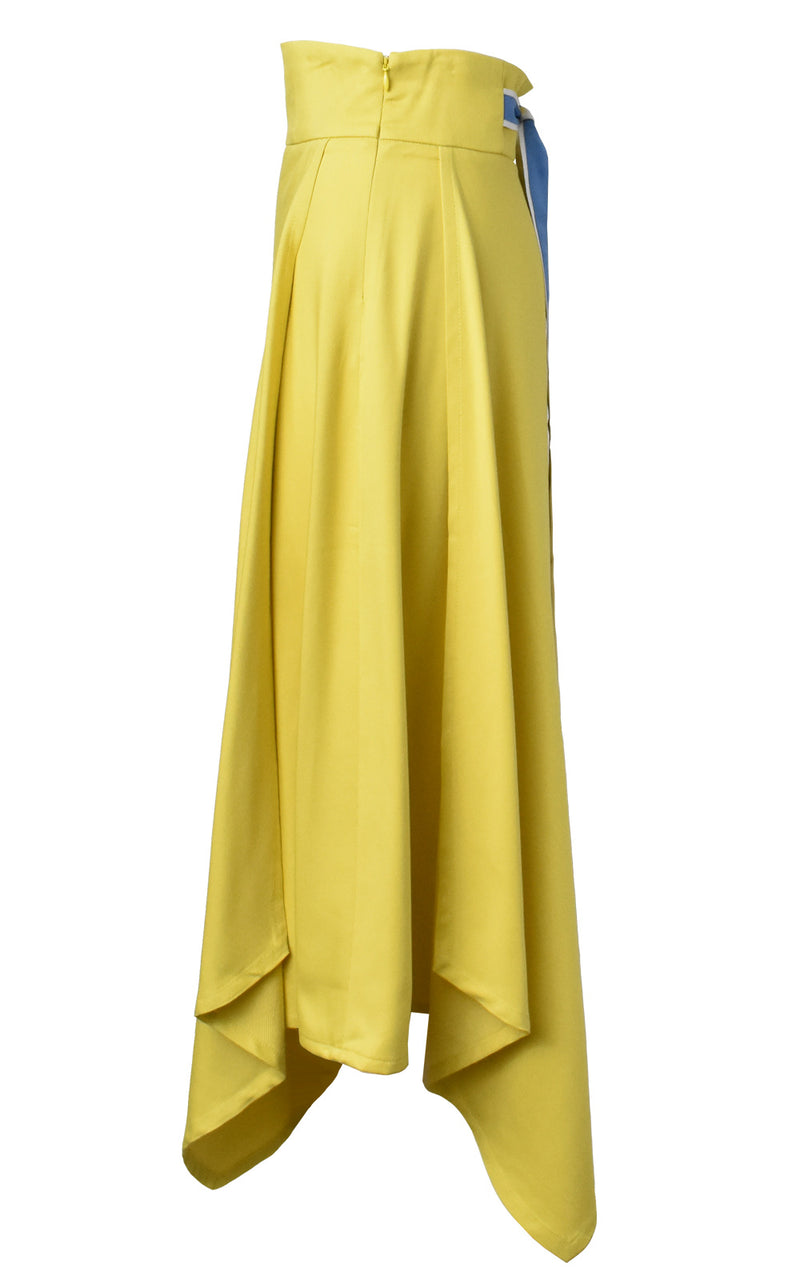 LIE Collection Asymmetrical Back Ribbon Tie Skirt Side Yellow