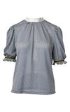 LIE Collection Checkered Ruffle Sleeve Blouse Blue/White Check