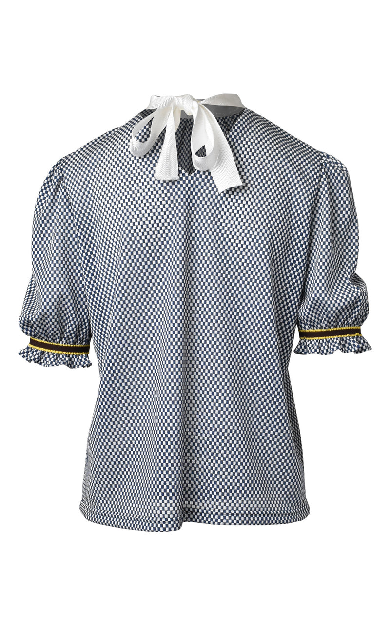 LIE Collection Checkered Ruffle Sleeve Blouse Blue/White Check