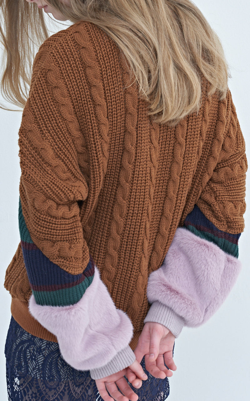 Faux Fur Cable Knit Sweater