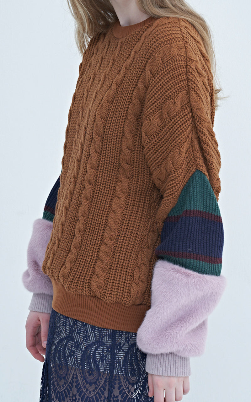 Faux Fur Cable Knit Sweater