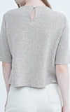 LIE Faux Fur Paneled Short Sleeve Light Grey Wool Sweater