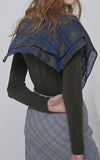 LIE Long Sleeve Knit Green/Blue Plaid Sash Blouse