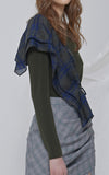 LIE Long Sleeve Knit Green/Blue Plaid Sash Blouse