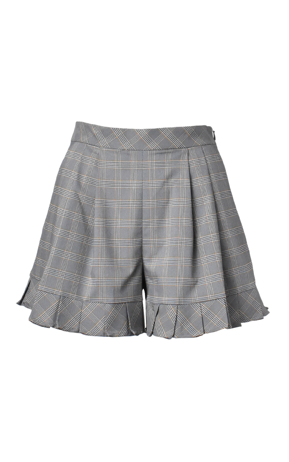 LIE Collection High-Waisted Pleat Plaid Shorts Grey Plaid