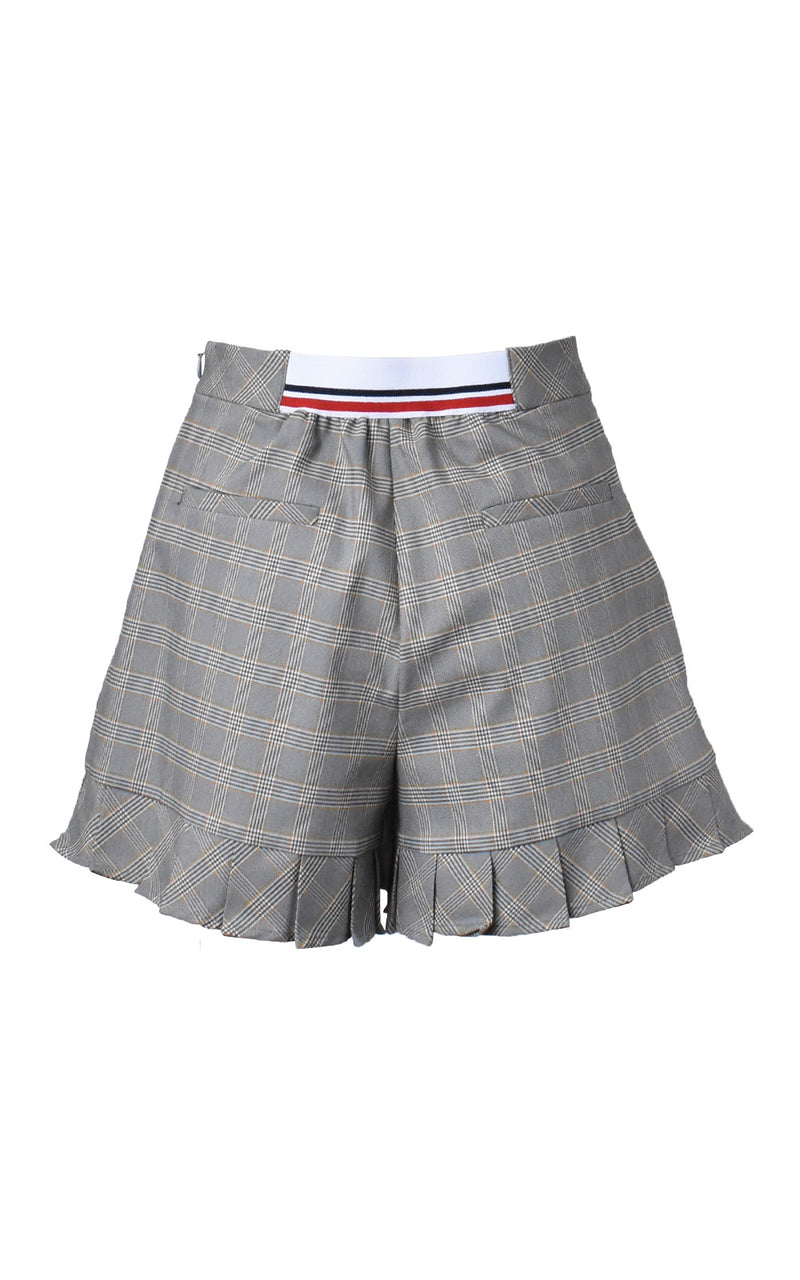 LIE Collection High-Waisted Pleat Plaid Shorts Grey Plaid