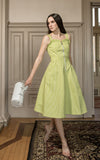 IE Collection Lime Green & White Pinstripe Zipper Flare Dress