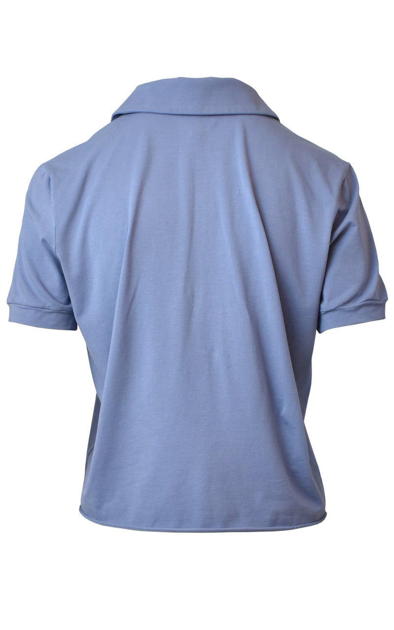 Lanston Brisk Blue Cutoff Crop Top Polo Shirt Back