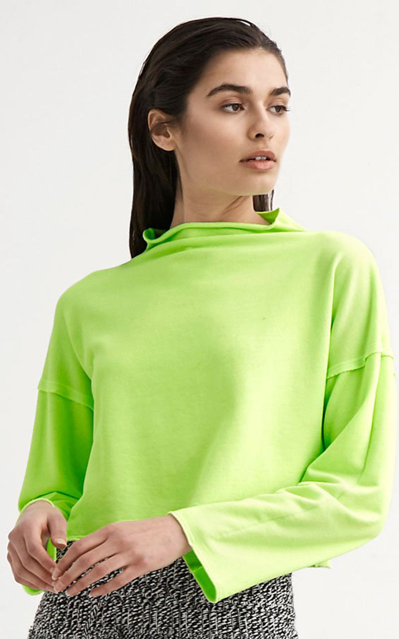 Lanston Neon Green Mock Neck French Terry Pullover Sweatshirt