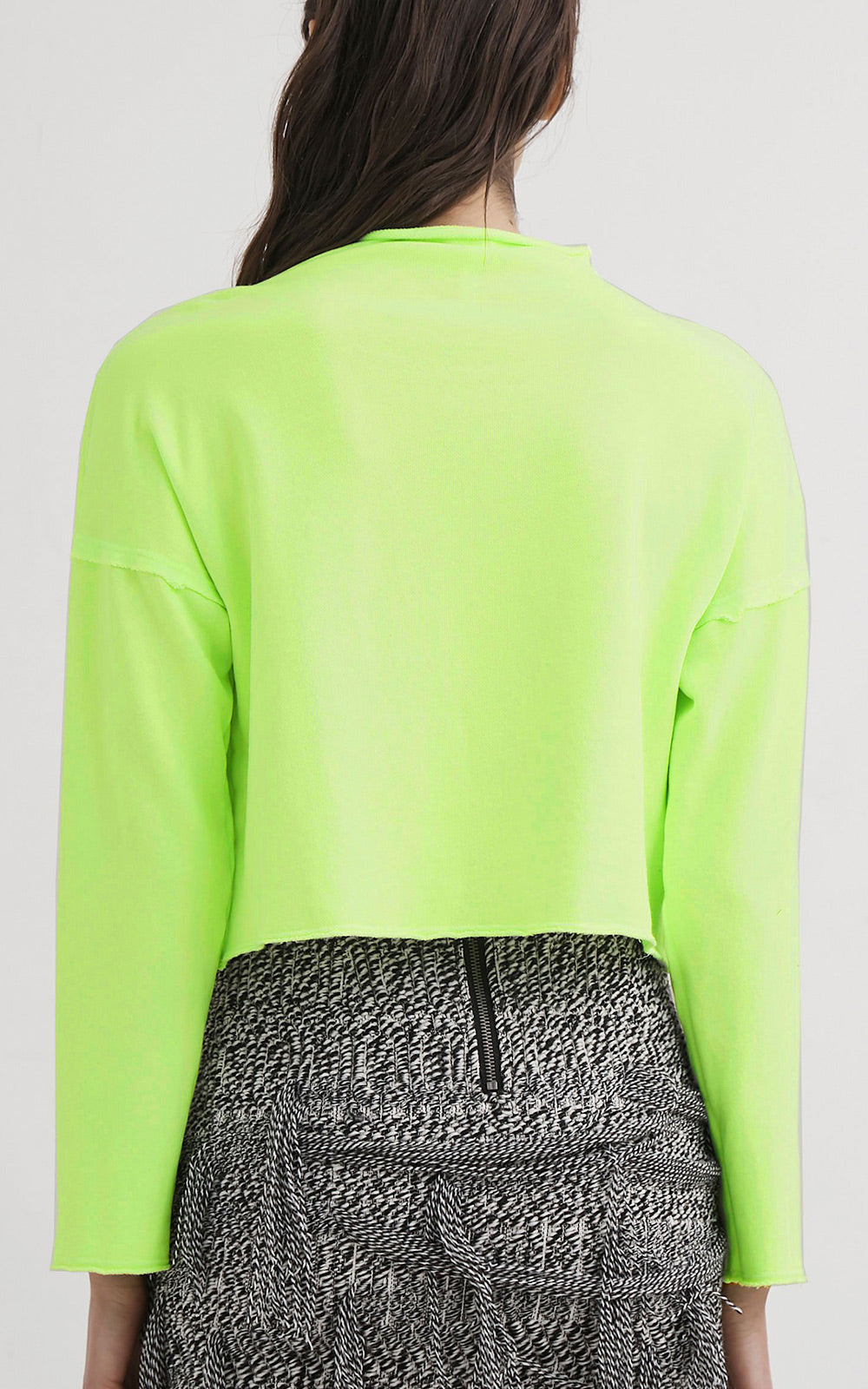 Lanston Neon Green Mock Neck French Terry Pullover Sweatshirt