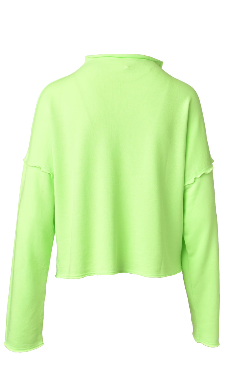 Lanston Neon Green Mock Neck French Terry Pullover Sweatshirt