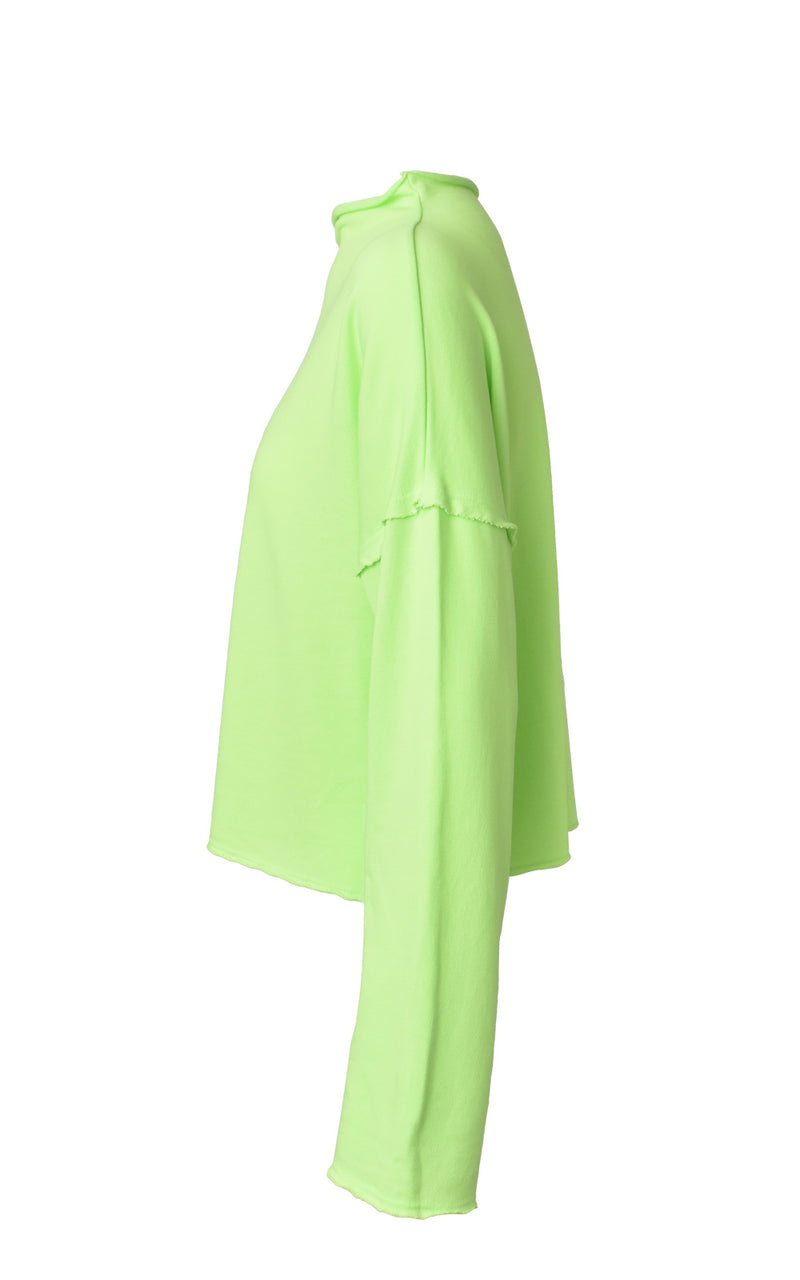 Lanston Neon Green Mock Neck French Terry Pullover Sweatshirt