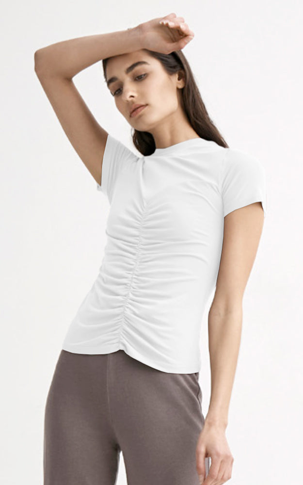 Lanston White Ruched Front T-Shirt