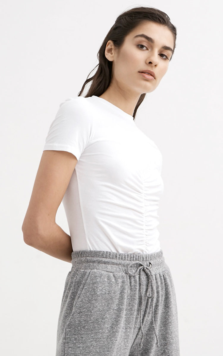Lanston White Ruched Front T-Shirt