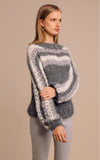 Mantari Gloria Loose Knit Alpaca Stripe Puff Sleeve Sweater Grey