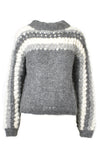 Mantari Gloria Loose Knit Alpaca Stripe Puff Sleeve Sweater Grey