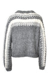 Mantari Gloria Loose Knit Alpaca Stripe Puff Sleeve Sweater Grey