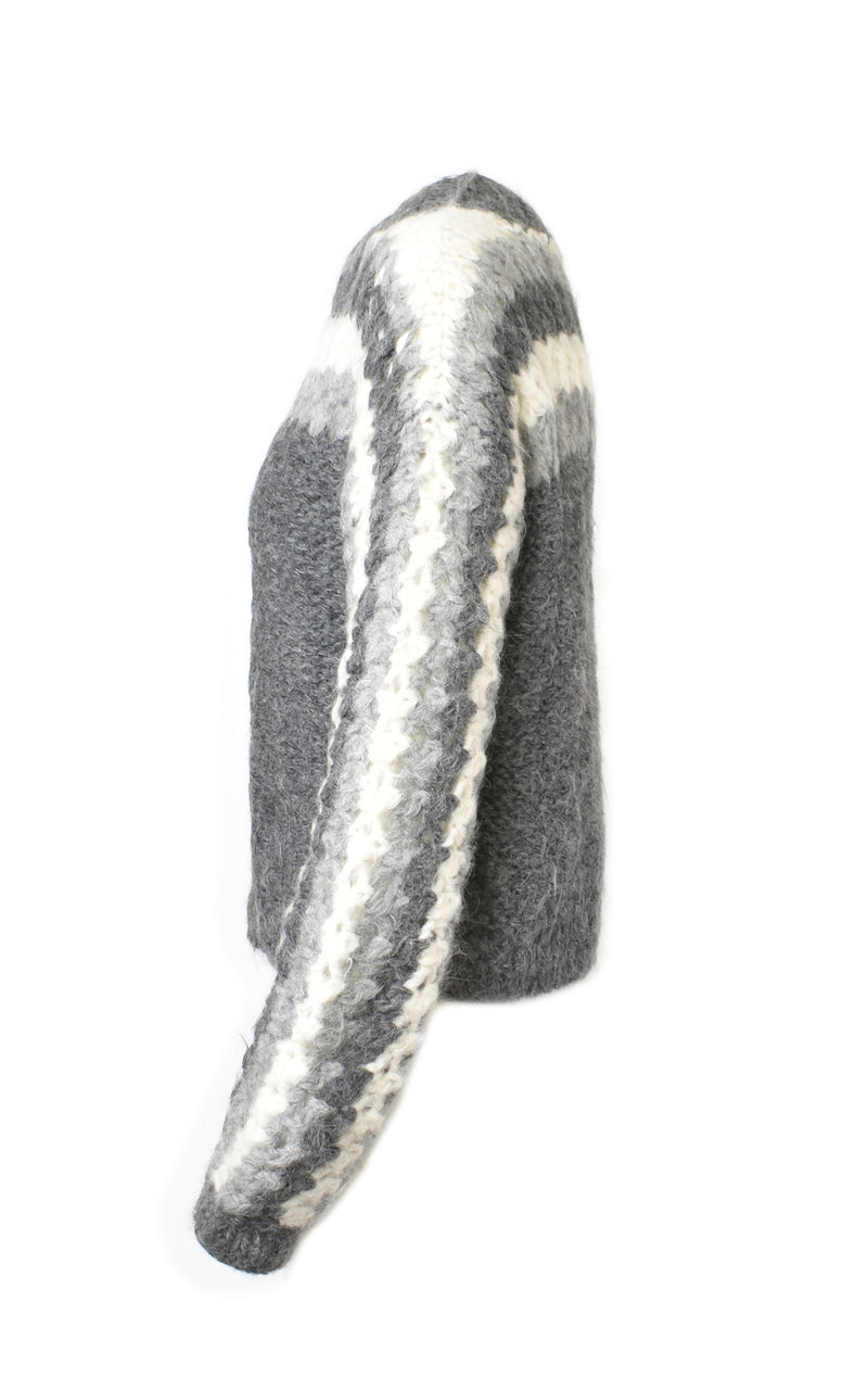 Mantari Gloria Loose Knit Alpaca Stripe Puff Sleeve Sweater Grey