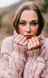 Mantari Rosa Alpaca Cable Knit Puff Sleeve Turtleneck Sweater Dusty Pink