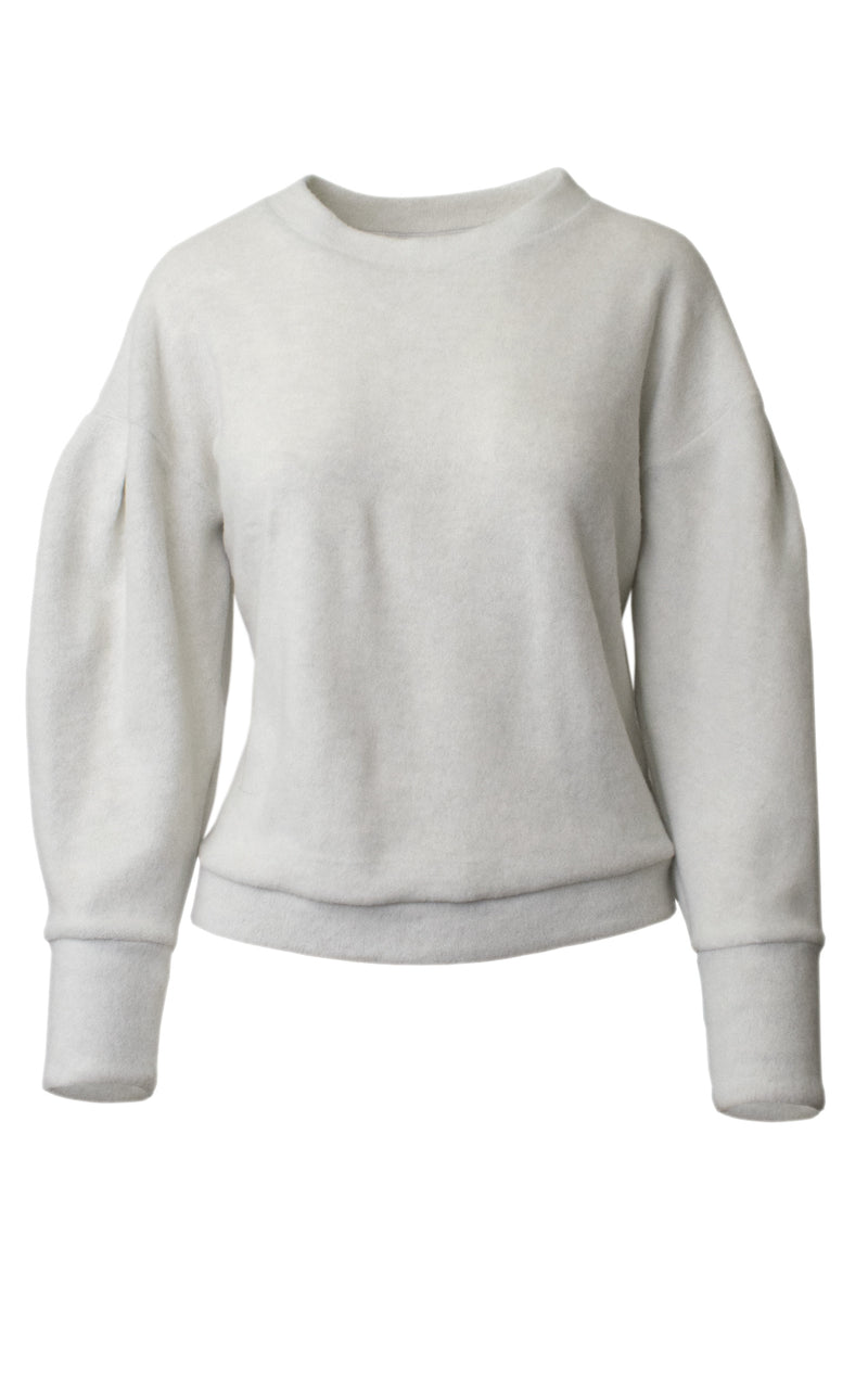 McGuire Bella Bubble Sleeve Fuzzy Fleece Crewneck Sweatshirt Front Grey Gardens