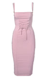 Nookie London Lace Up Front Midi Dress Dusty Rose