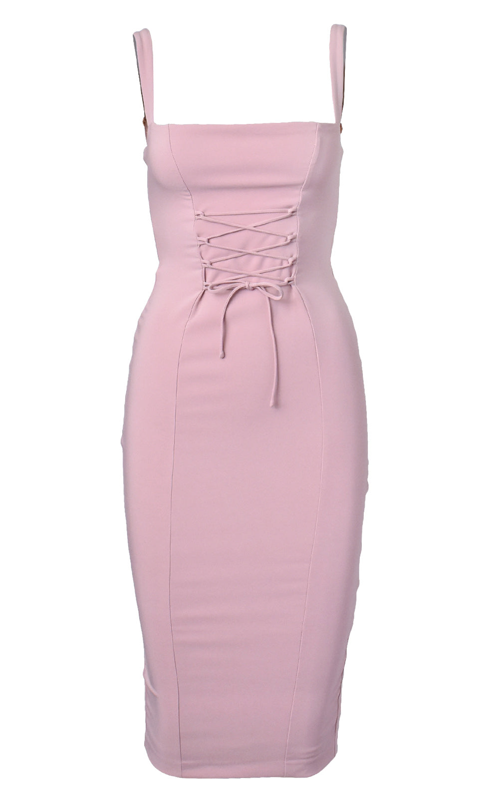 Nookie London Lace Up Front Midi Dress Dusty Rose