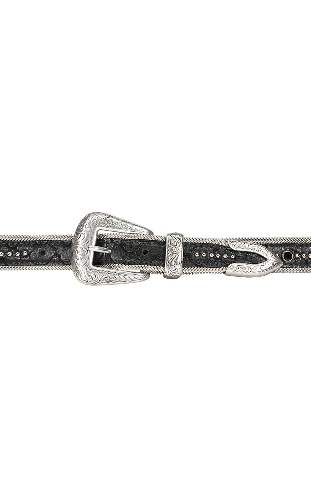 Streets Ahead Arwen Snake Pattern Black Crystal Western Leather Belt Black