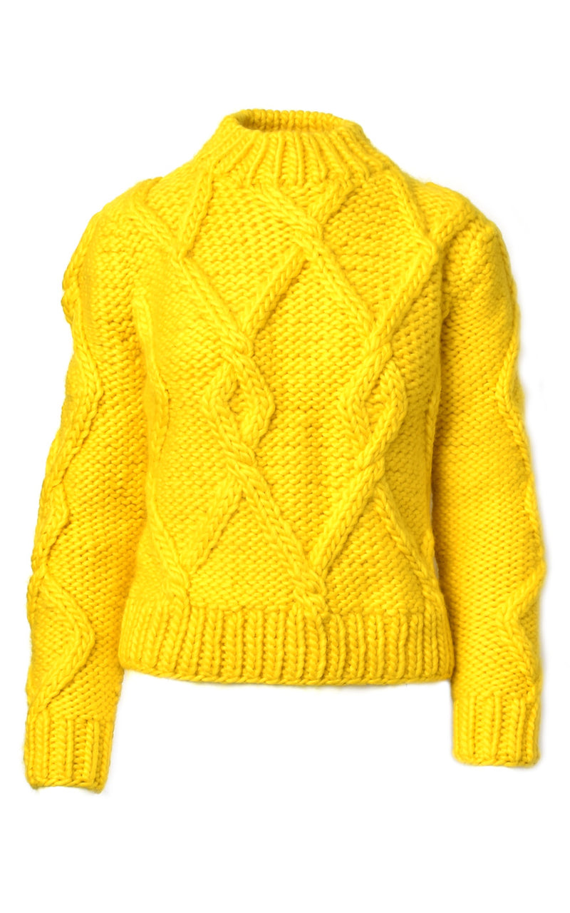 Stella Pardo Yasmine Yellow Cable Knit Wool Sweater