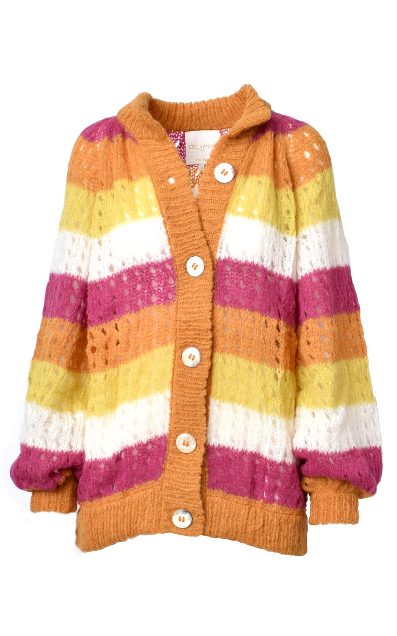Stella Pardo Esme Loose Knit Oversized Alpaca Wool Cardigan Burnt Orange Stripe
