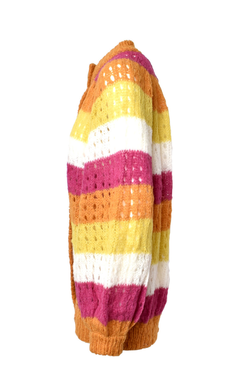 Stella Pardo Esme Loose Knit Oversized Alpaca Wool Cardigan Burnt Orange Stripe