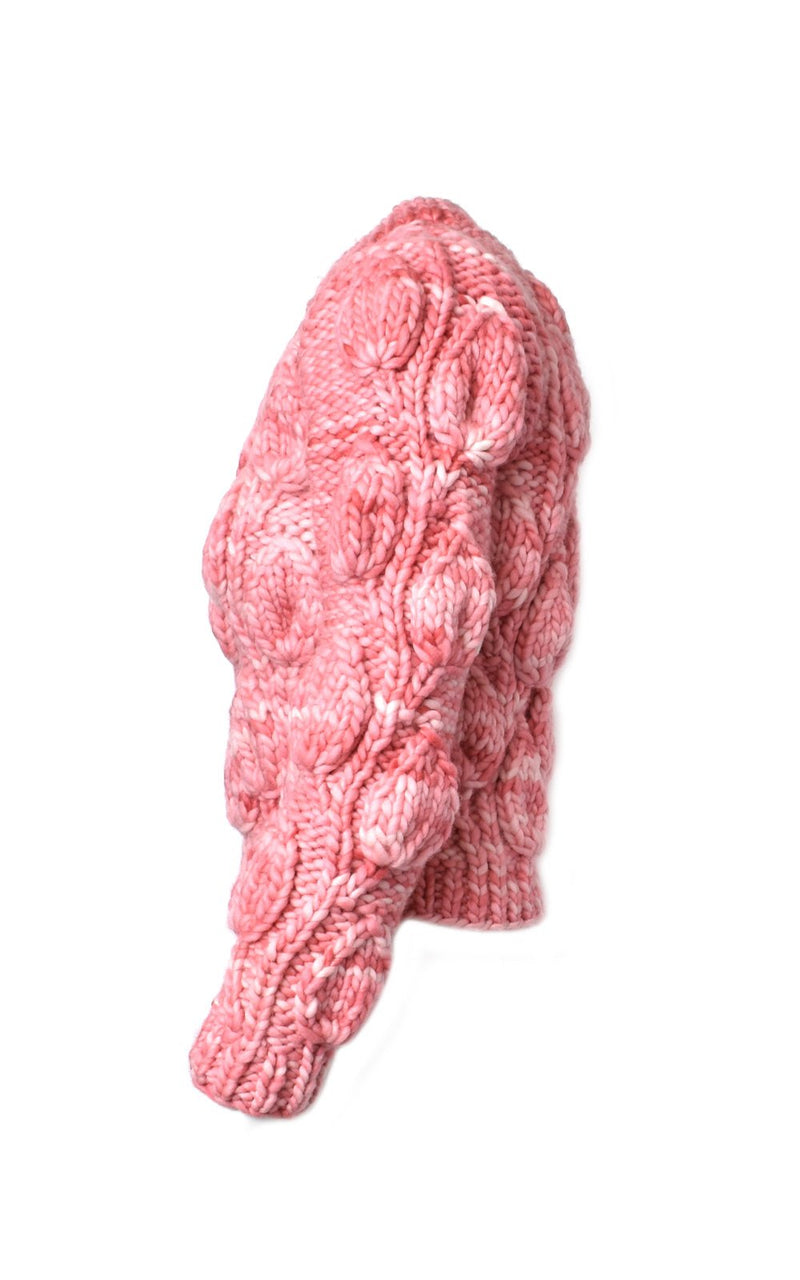 Leanne Candy Pink Leaf Pattern Textured Alpaca Wool Sweater