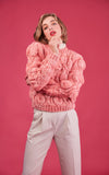 Leanne Candy Pink Leaf Pattern Textured Alpaca Wool Sweater