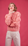 Leanne Candy Pink Leaf Pattern Textured Alpaca Wool Sweater
