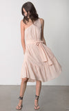 Stillwater Cheval D'Or Rose Pink One Shoulder Bow Midi Dress Rose