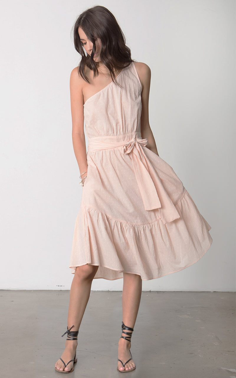 Stillwater Cheval D'Or Rose Pink One Shoulder Bow Midi Dress Rose