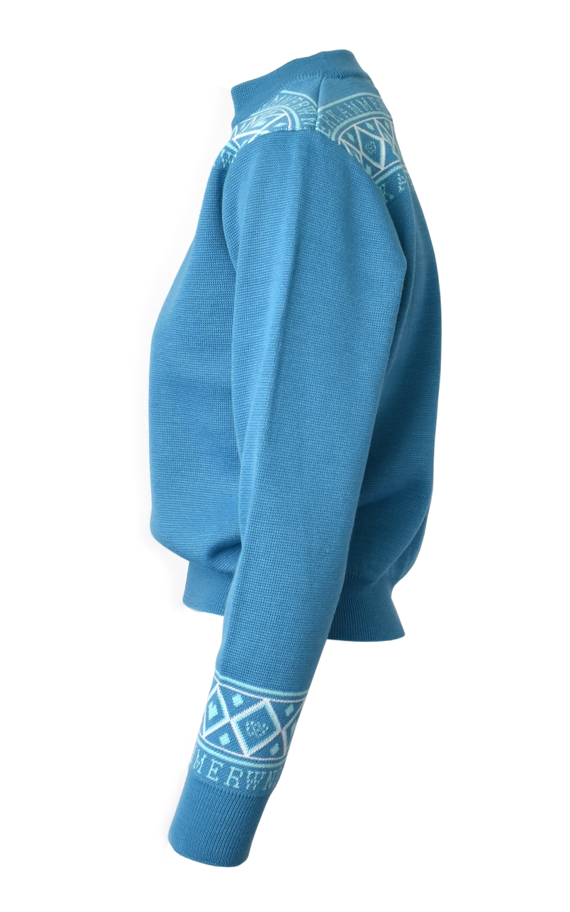 WNDERKAMMER Medium Blue Branded Graphic Jacquard Argyle Sweater
