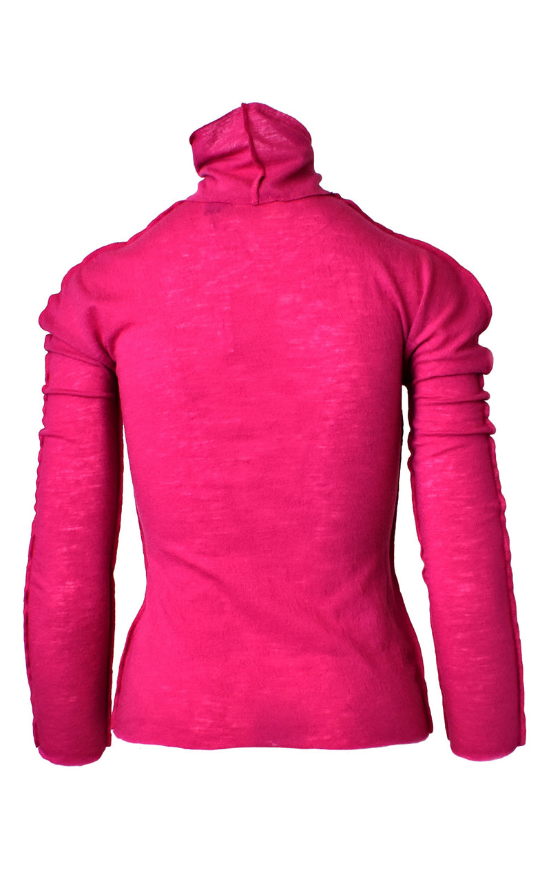 WNDERKAMMER Dark Pink Wool Puff Shoulder Mock Turtleneck One-Line Inside Out Top