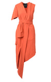 Red Asymmetrical Wrap Tie Dress Front