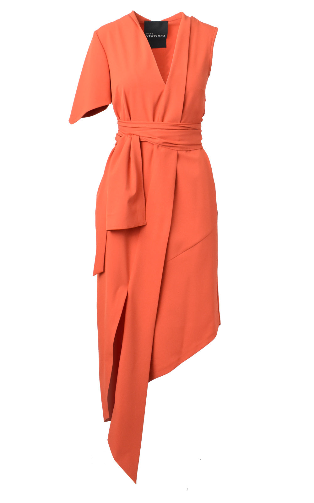 Red Asymmetrical Wrap Tie Dress Front