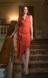 Red Asymmetrical Wrap Tie Dress Model