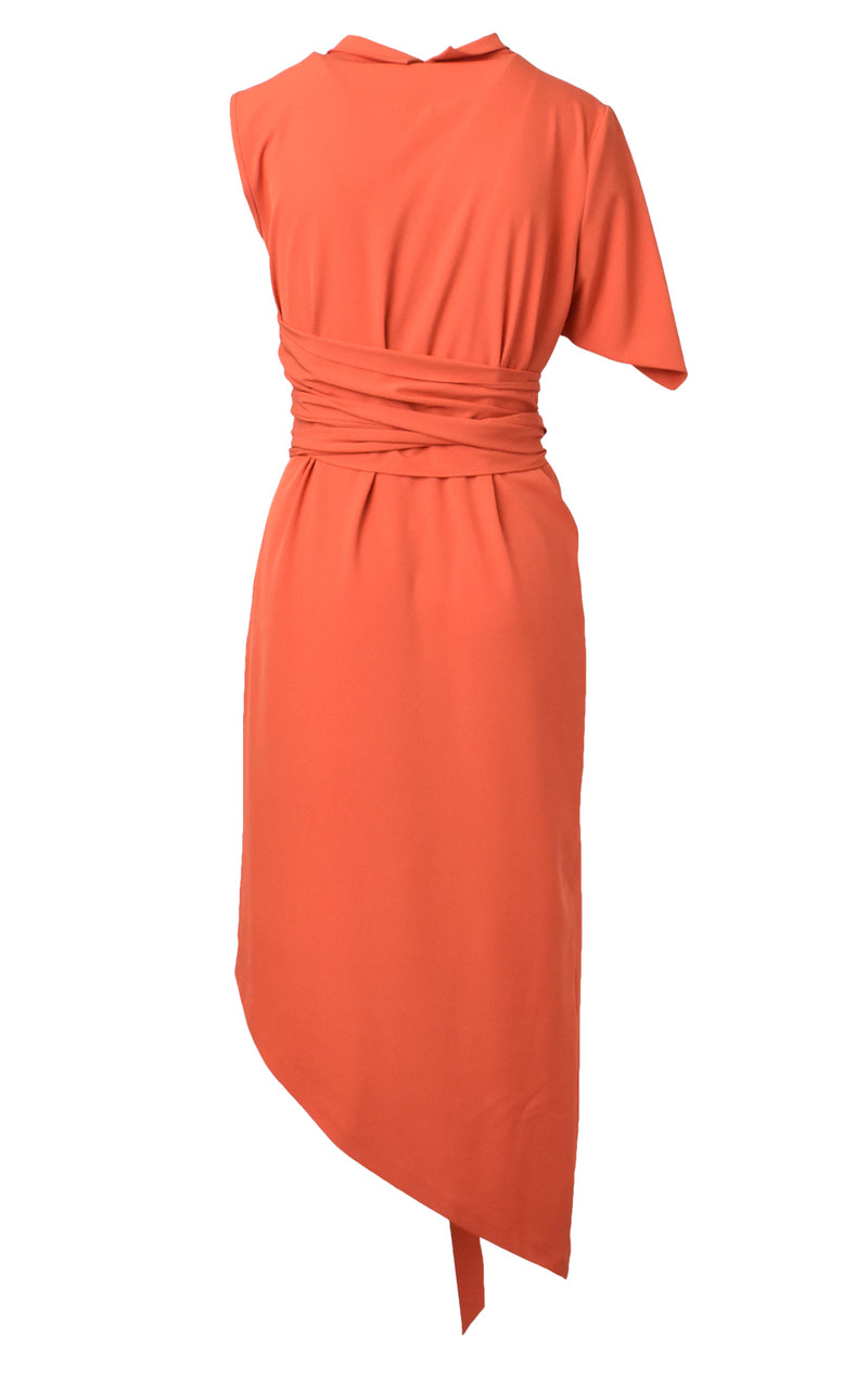 Red Asymmetrical Wrap Tie Dress