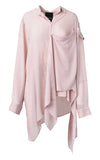 Falling Collar Asymmetrical Draped Button Down Shirt Dust Pink