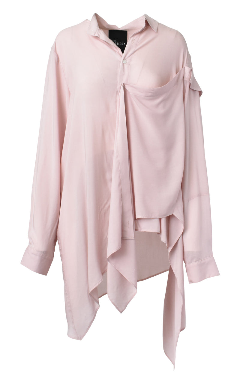 Falling Collar Asymmetrical Draped Button Down Shirt Dust Pink