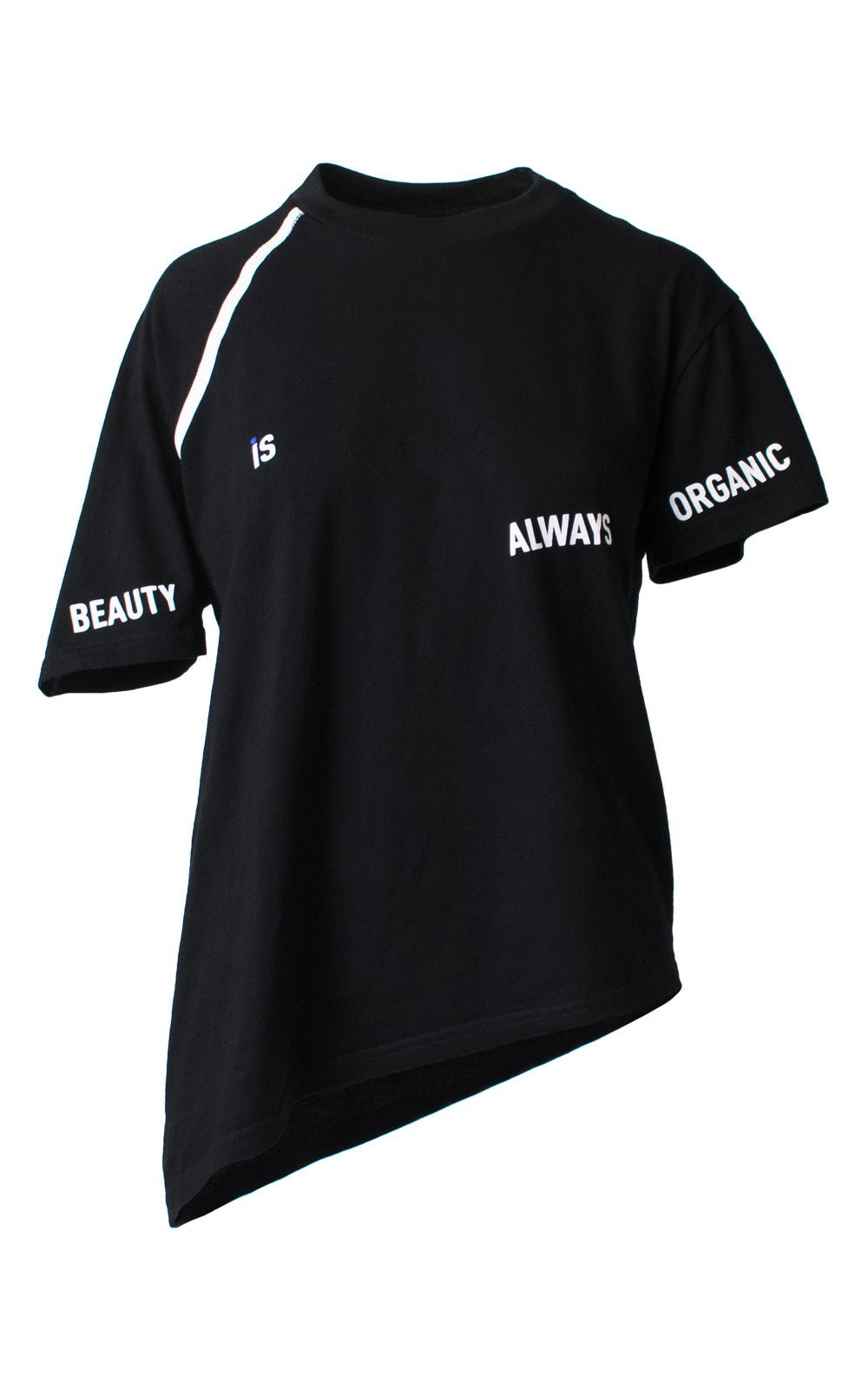 Black Asymmetrical Screen Printed Graphic Tee Front